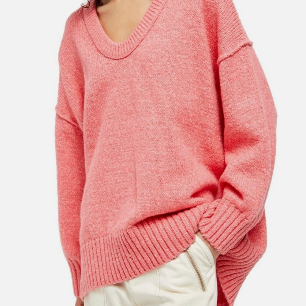 Free People Brookside Tunic Sweater size medium Pink Lightning